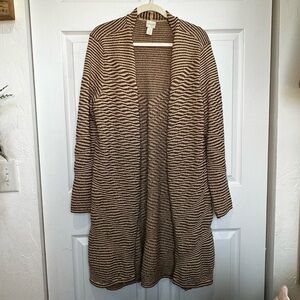 Chico's Metallic Gold Tan Longline Open Front Cardigan Size 3 / XL